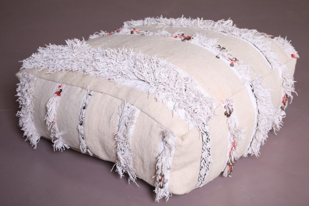 Handmade Moroccan Wedding Blanket Pouf - Image 3