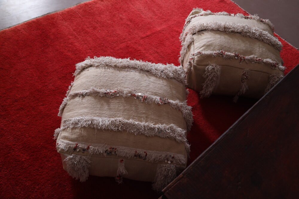 Handmade Moroccan Wedding Blanket Pouf - Image 2