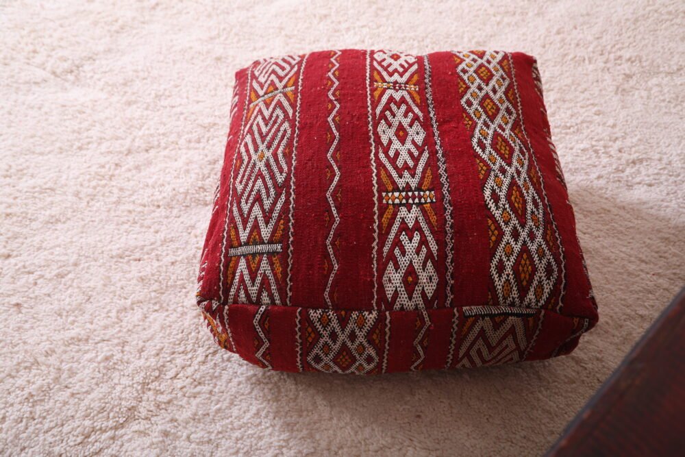 Red Moroccan Kilim Pouf - Image 6