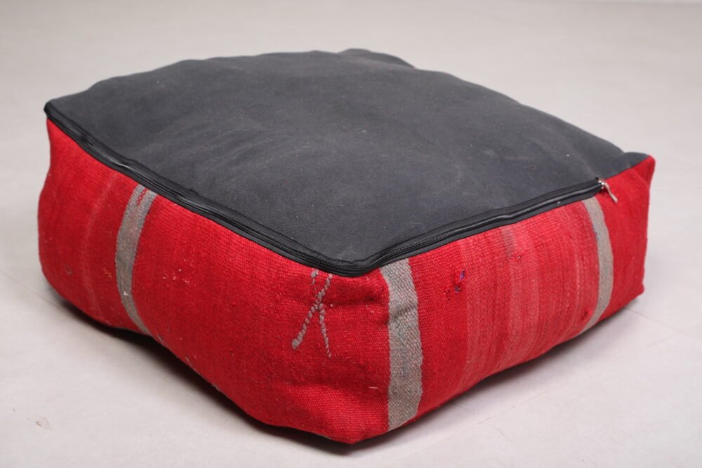 Red Moroccan Pouf Kilim Pouf - Image 5