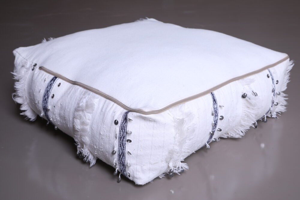 Black & White Moroccan Sequin Pouf - Image 6