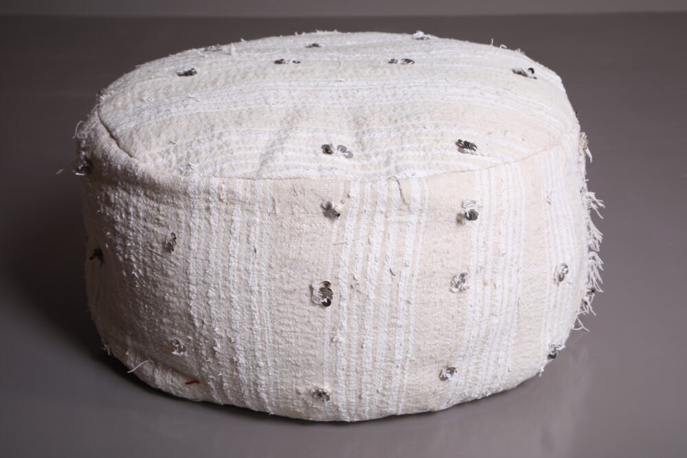 White Round Minimalist Handira Pouf - Image 2