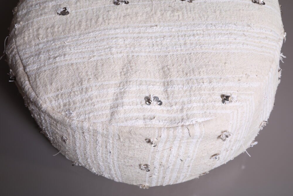 White Round Minimalist Handira Pouf - Image 3