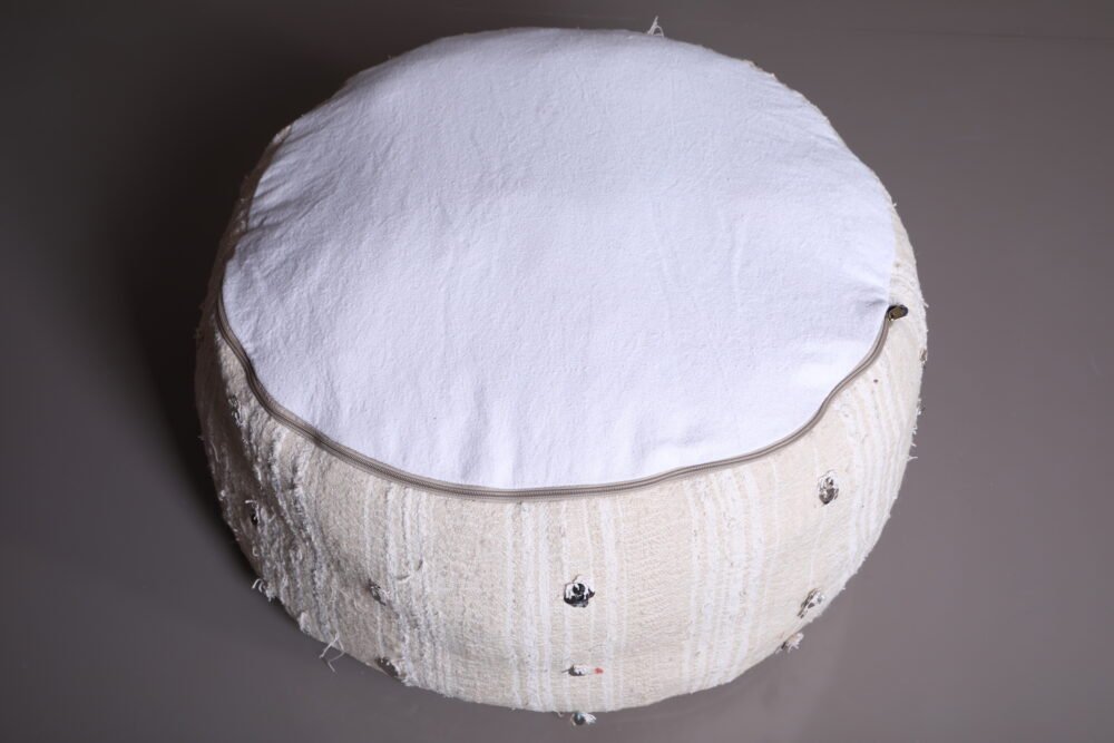 White Round Minimalist Handira Pouf - Image 4