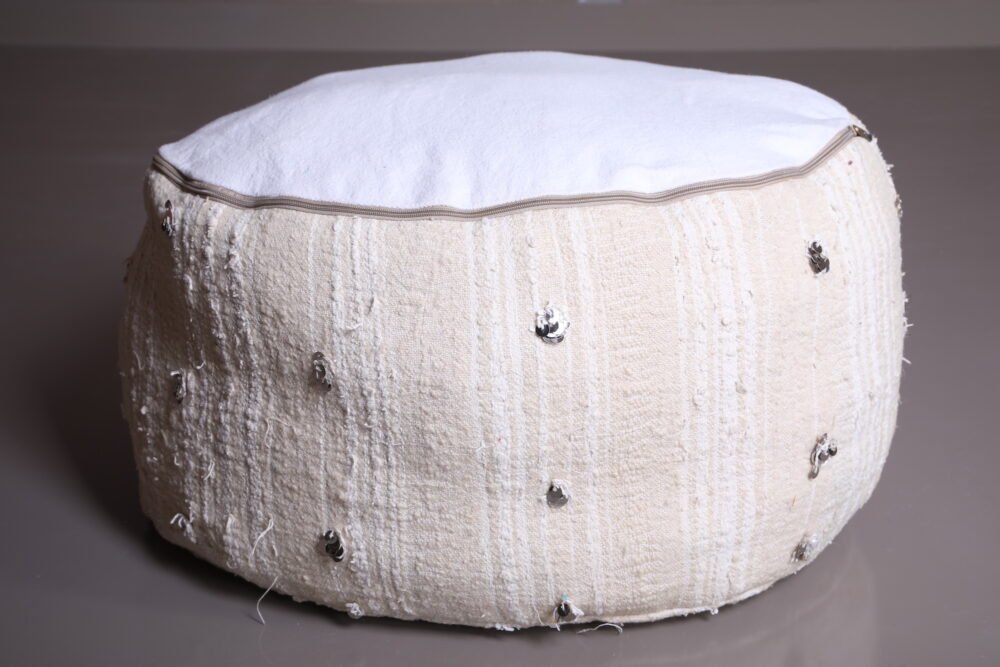 White Round Minimalist Handira Pouf - Image 5