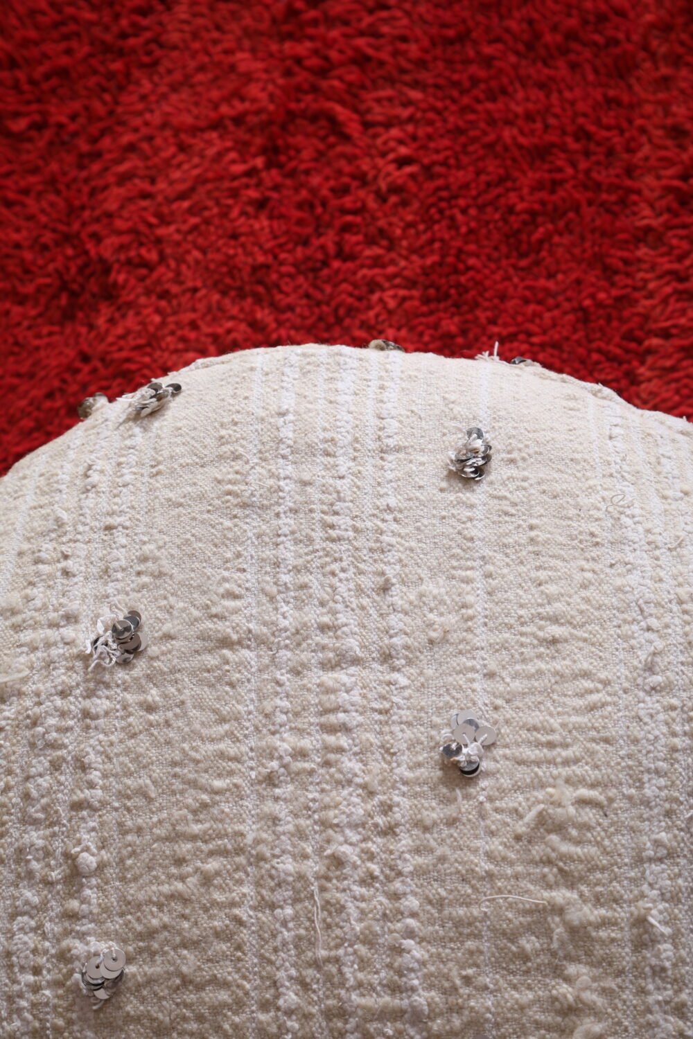 White Round Minimalist Handira Pouf - Image 6