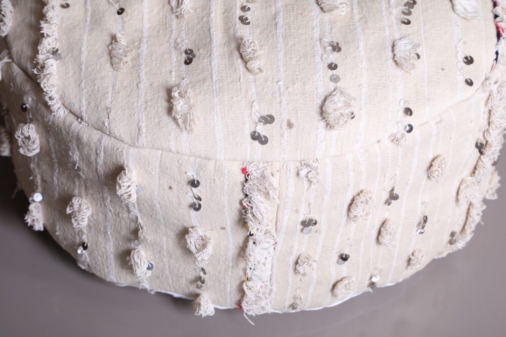 Round Handira Pouf with Sequins & Fringe - Image 3