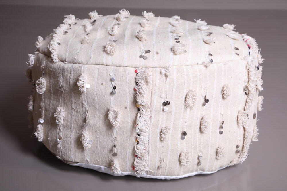 Round Handira Pouf with Sequins & Fringe - Image 4