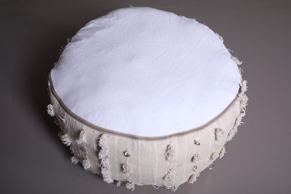 Round Handira Pouf with Sequins & Fringe - Image 5
