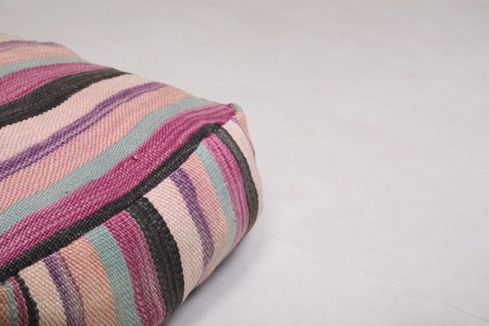 Multicolor Striped Wool Kilim Floor Cushion - Image 3
