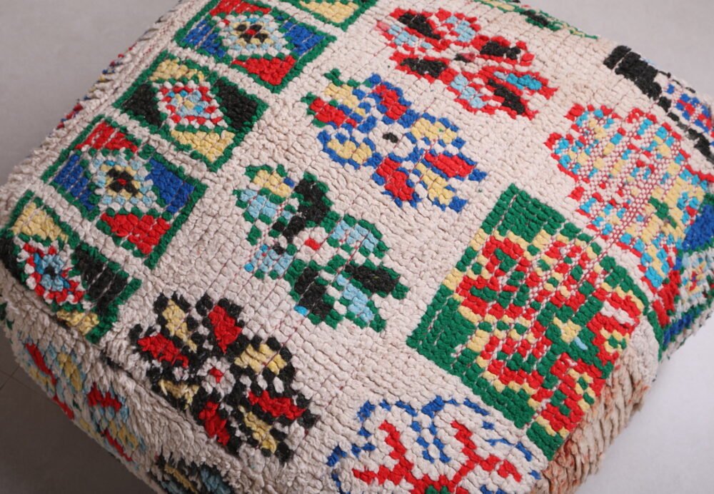 Colorful Moroccan Berber Handmade Kilim Pouf - Image 5