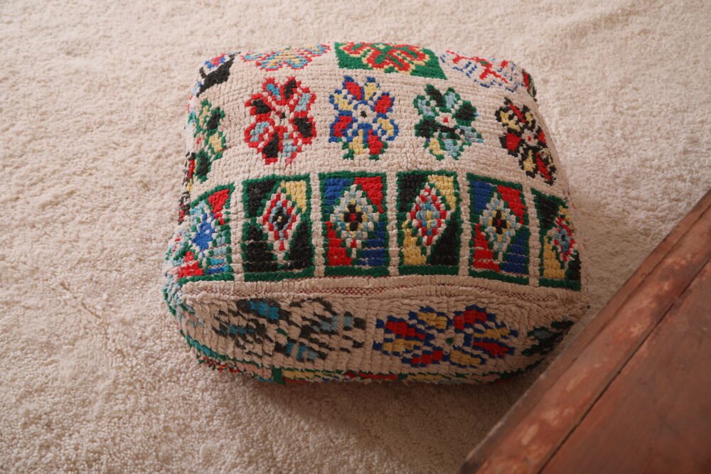 Colorful Moroccan Berber Handmade Kilim Pouf - Image 3