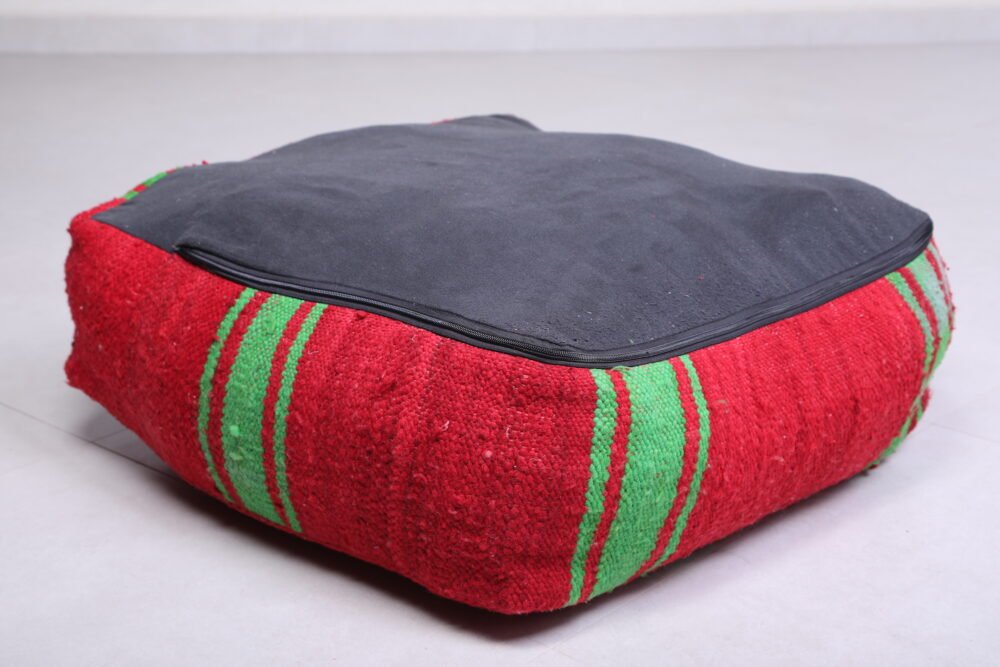 Set of 2 Red & Green Wool Kilim Poufs - Image 3