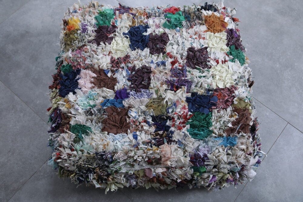 Colorful Moroccan Shaggy Pouf - Image 4