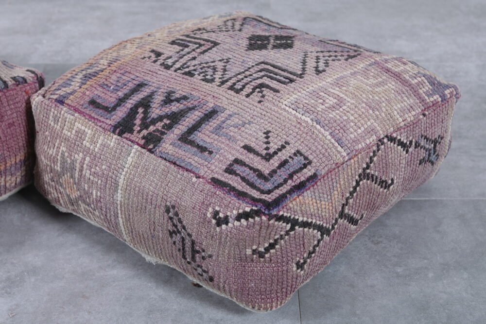 Set of 2 Soft Purple Moroccan Kilim Poufs - Image 2