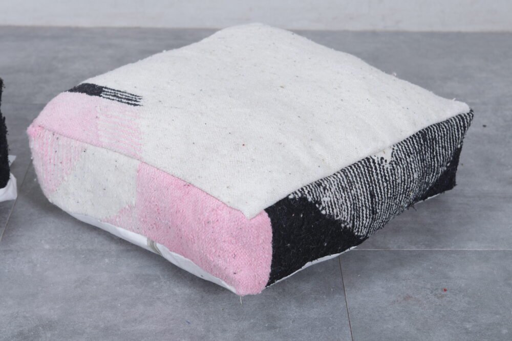 Modern Berber Black, White & Pink Floor Cushions - Image 2