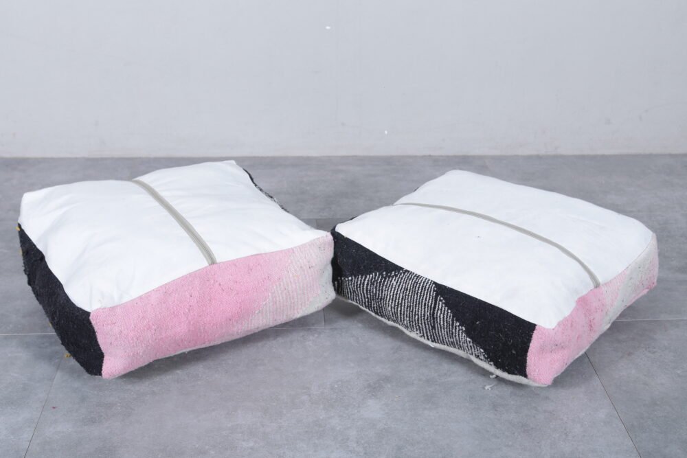 Modern Berber Black, White & Pink Floor Cushions - Image 8