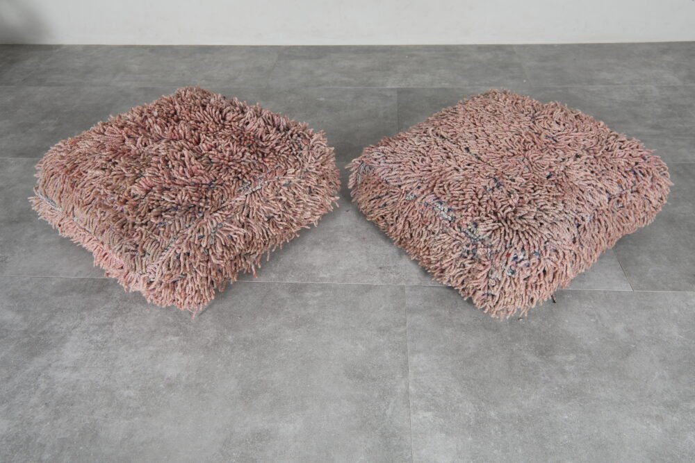 Pair of Shaggy Moroccan Floor Poufs - Image 8