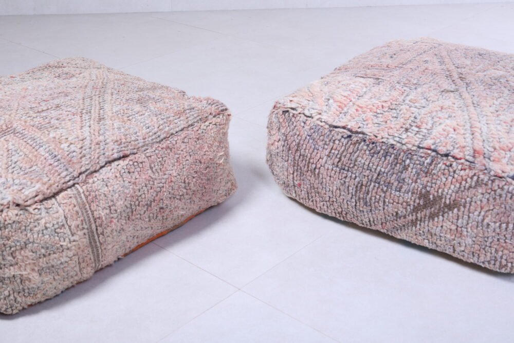 Soft Grey Moroccan Wool Poufs - Image 5