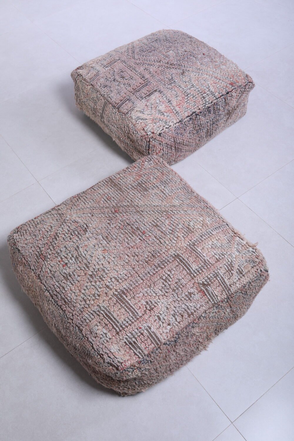 Soft Grey Moroccan Wool Poufs - Image 6