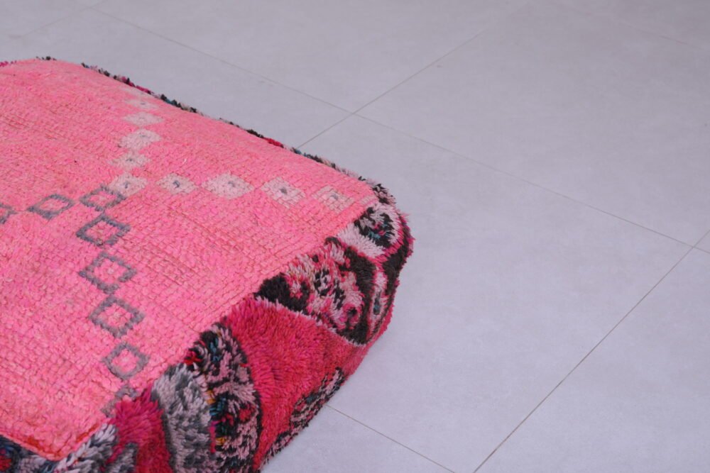 Vibrant Moroccan Floor Pouf | Hot Pink Boho Seating - Image 2