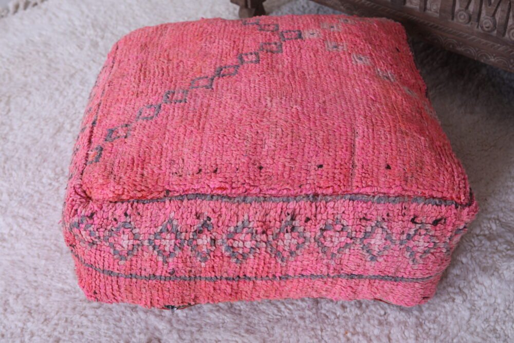 Hot Pink Moroccan Pouf | Diamond Line Berber Floor Cushion - Image 4