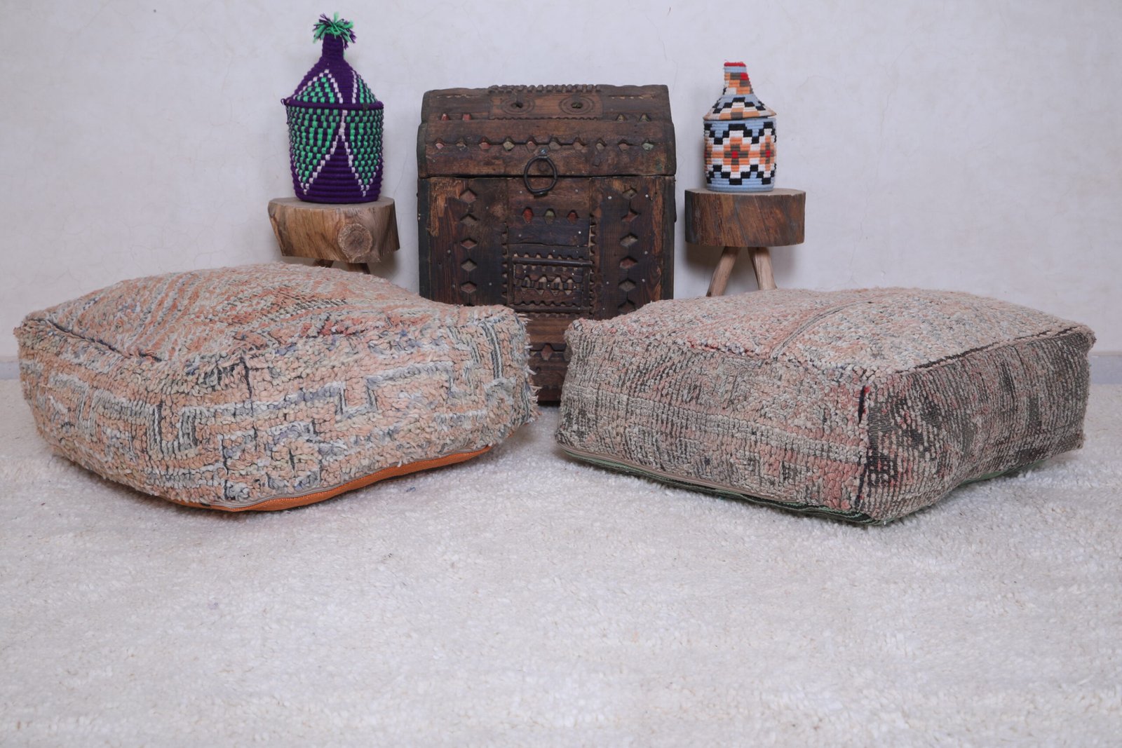 Vintage Wool Floor Cushions in Soft Pastels