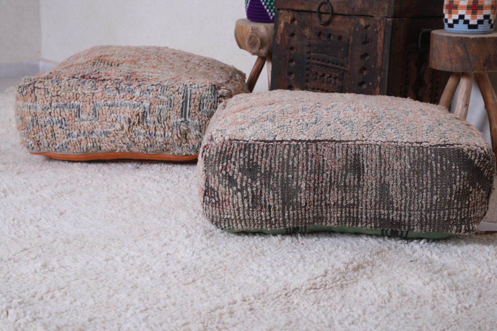 Vintage Wool Floor Cushions in Soft Pastels - Image 3