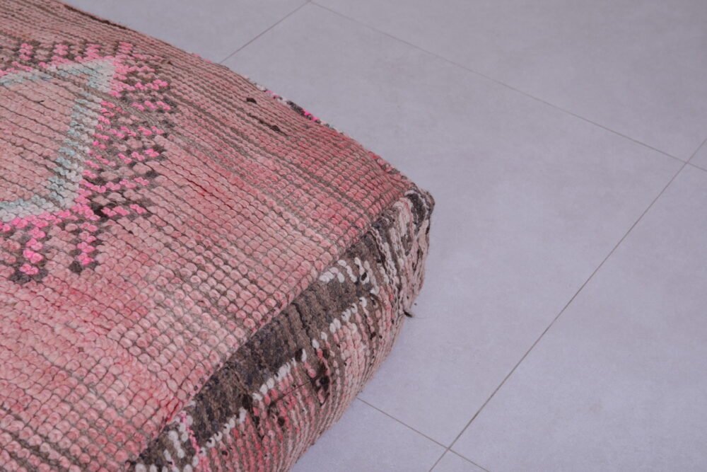 Vintage Pink Moroccan Pouf | Diamond Pattern Floor Pillow - Image 2