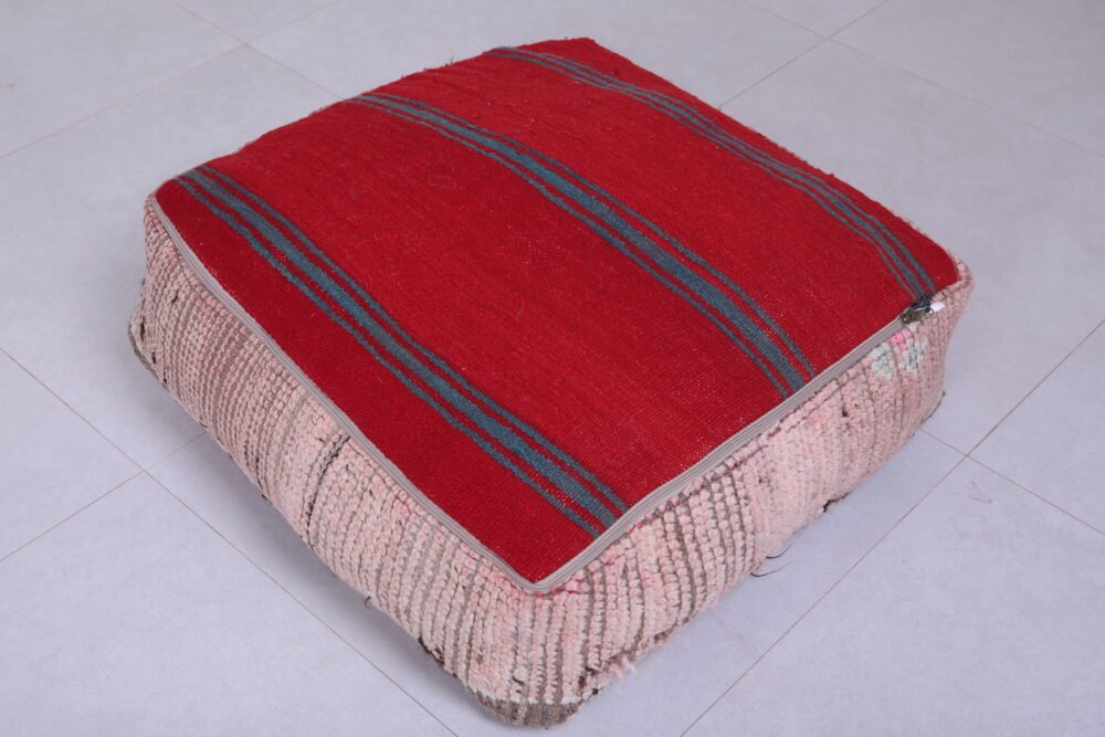 Vintage Pink Moroccan Pouf | Diamond Pattern Floor Pillow - Image 4
