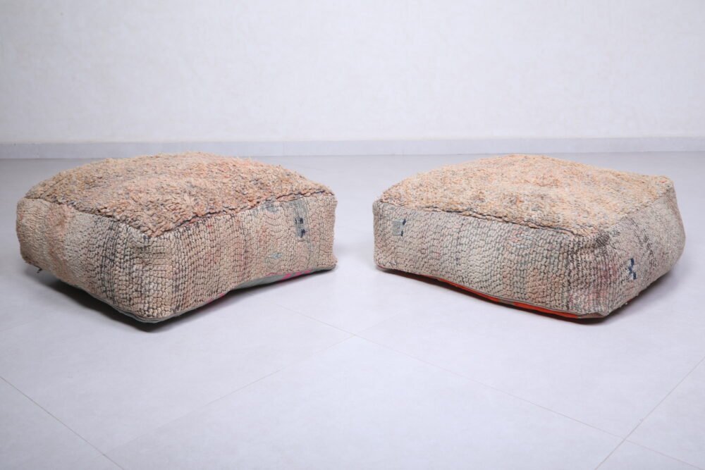 Rustic Moroccan Wool Pouf Set - Image 5