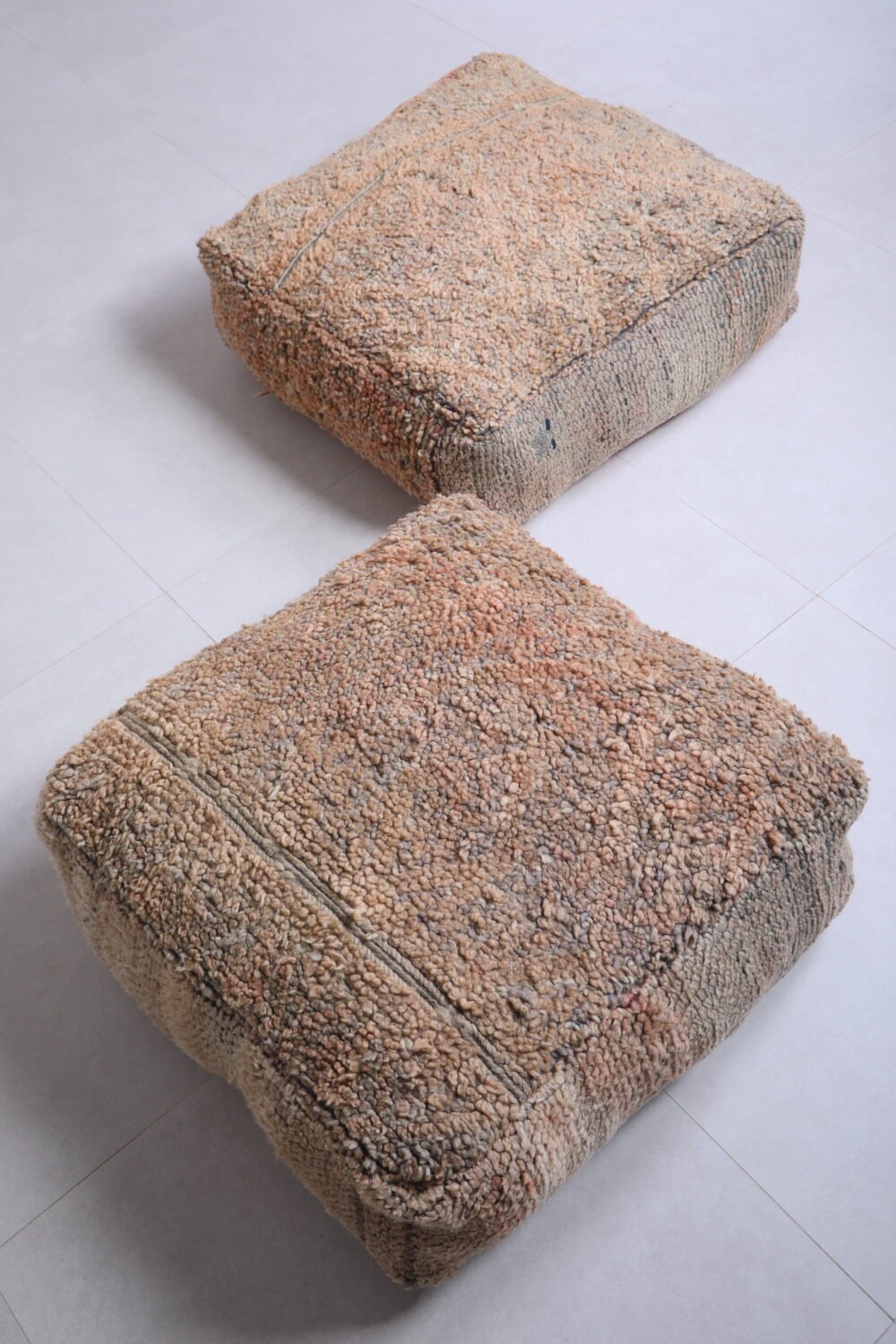 Rustic Moroccan Wool Pouf Set - Image 6