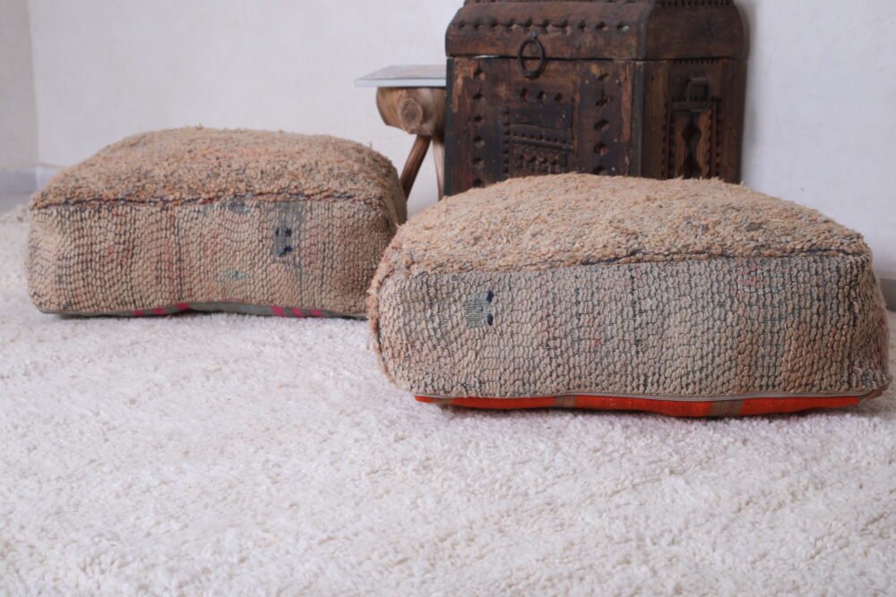 Rustic Moroccan Wool Pouf Set - Image 7