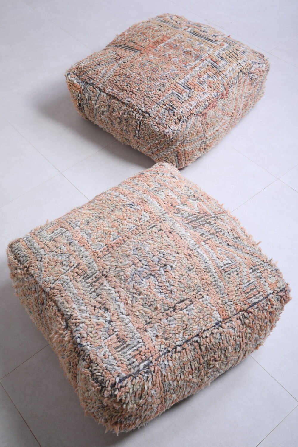 Peach and Cream Moroccan Pouf Set - Image 6
