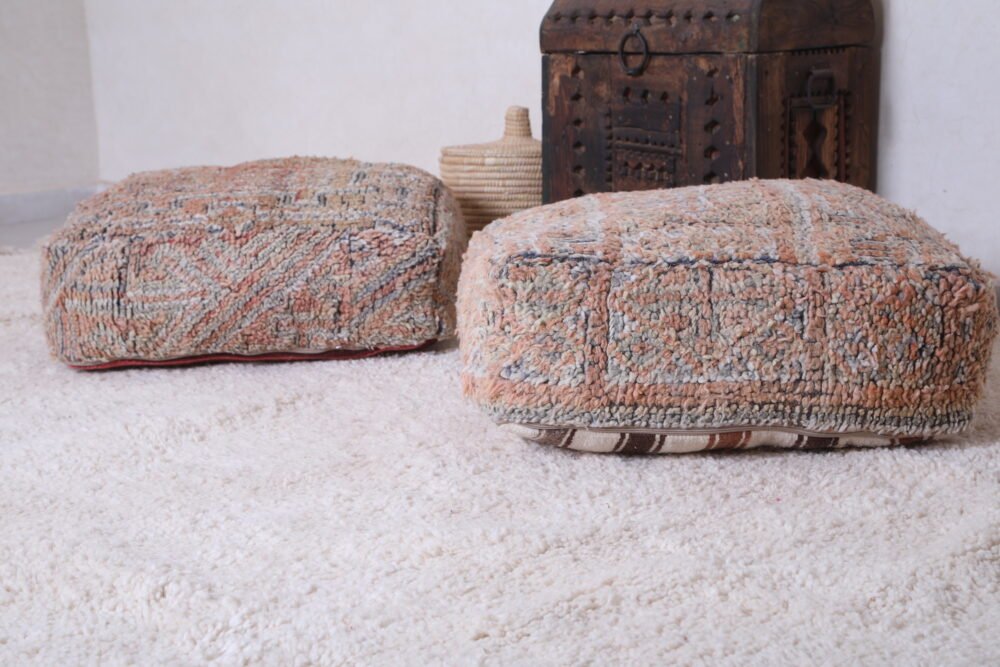 Peach and Cream Moroccan Pouf Set - Image 7
