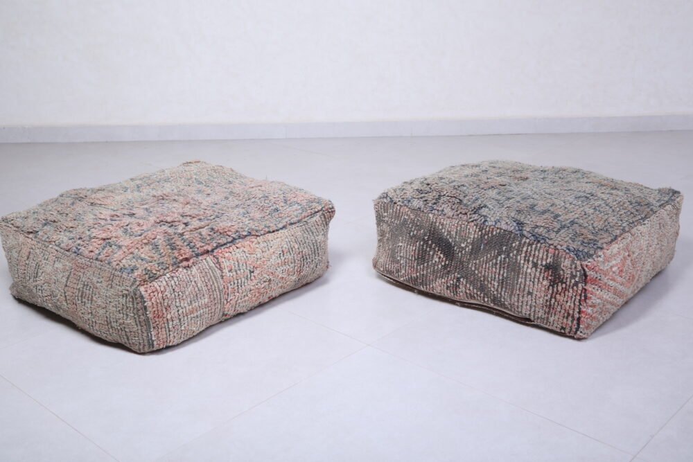 Soft Grey and Coral Moroccan Pouf Set - Image 4