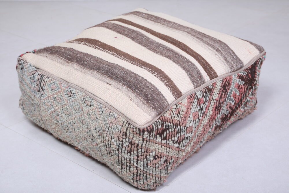 Rustic Peach and Gray Wool Ottomans Pouf Set - Image 4