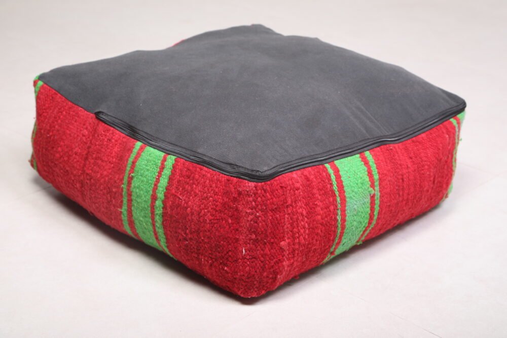 Pair of Red and Green Striped Moroccan Poufs - Image 5
