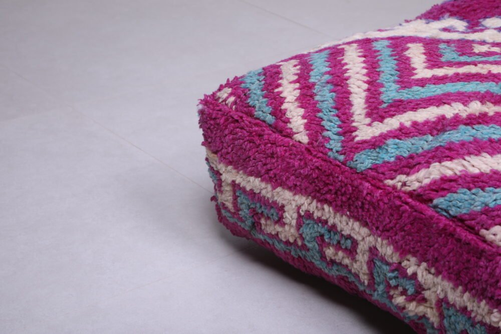 Handmade Violet Azilal Rug Moroccan Pouf - Image 2