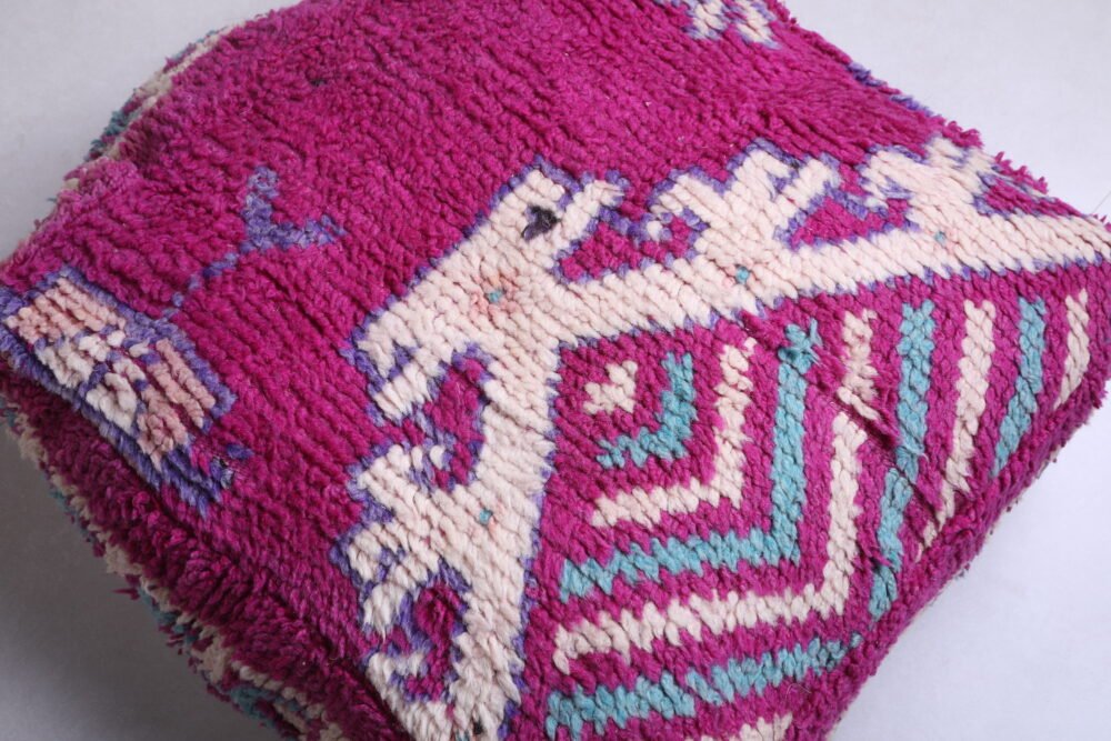 Handmade Violet Azilal Rug Moroccan Pouf - Image 3