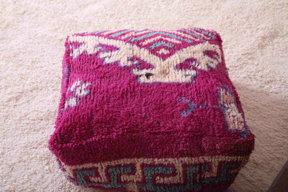 Handmade Violet Azilal Rug Moroccan Pouf - Image 6