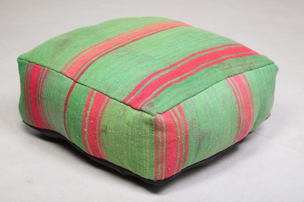 Two Handmade Moroccan Kilim Green Poufs - Image 2