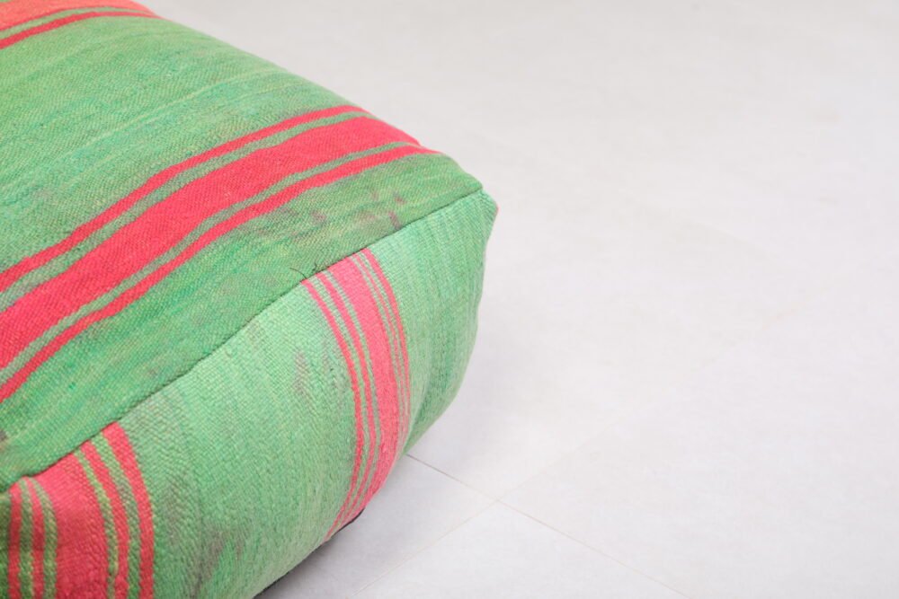 Two Handmade Moroccan Kilim Green Poufs - Image 3