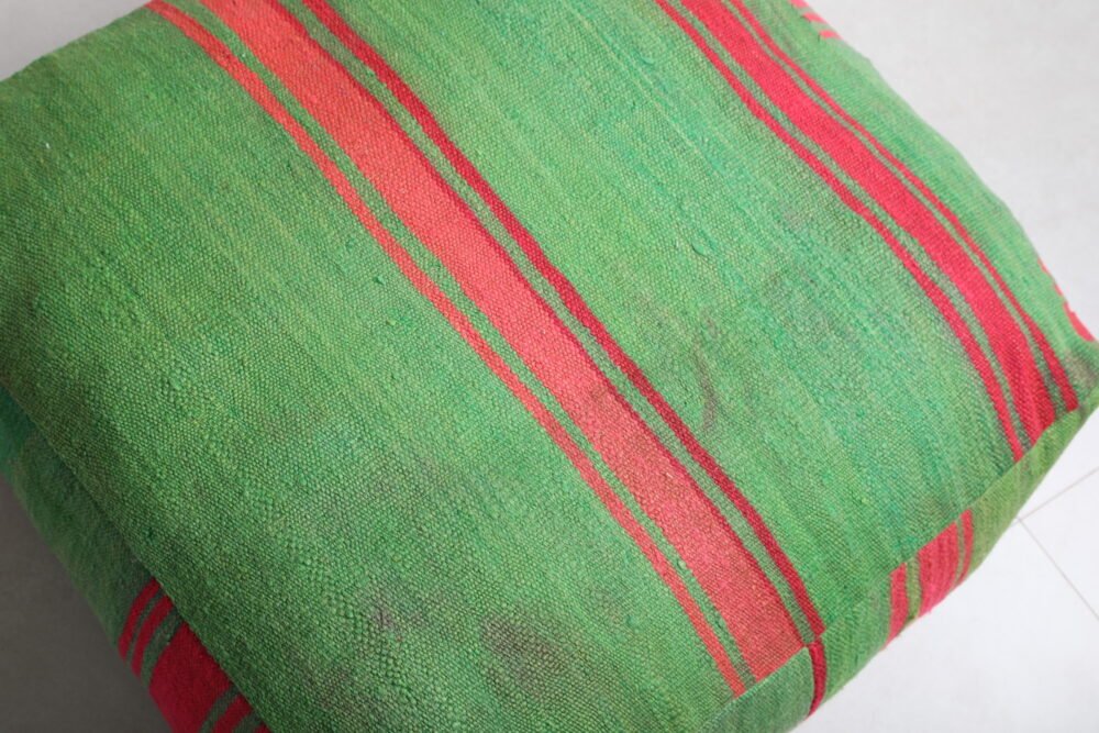 Two Handmade Moroccan Kilim Green Poufs - Image 4