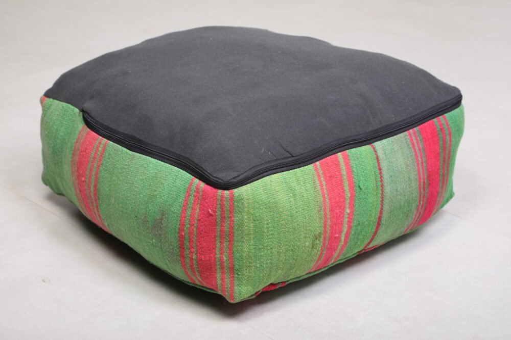 Two Handmade Moroccan Kilim Green Poufs - Image 5