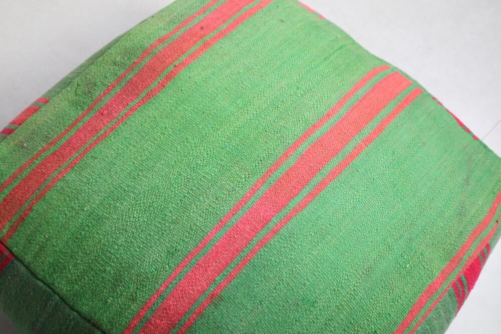Two Handmade Moroccan Kilim Green Poufs - Image 7