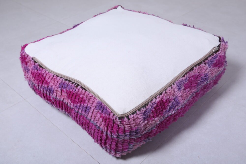 Vintage Pink & Violet Pouf | Handwoven Berber Ottoman - Image 4