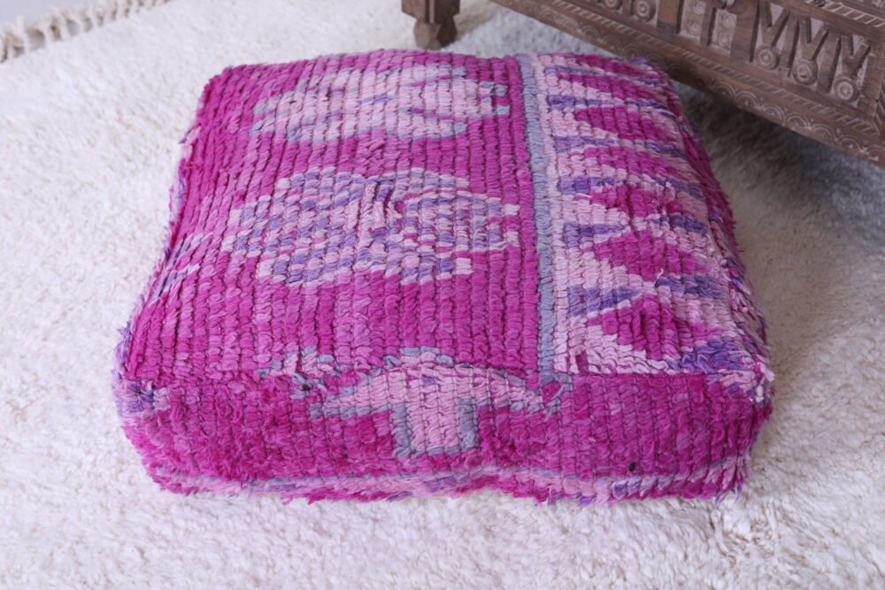 Vintage Pink & Violet Pouf | Handwoven Berber Ottoman - Image 5