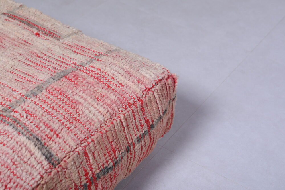 Cream and Blush Moroccan Pouf | Subtle Striped Wool Ottoman - Image 2