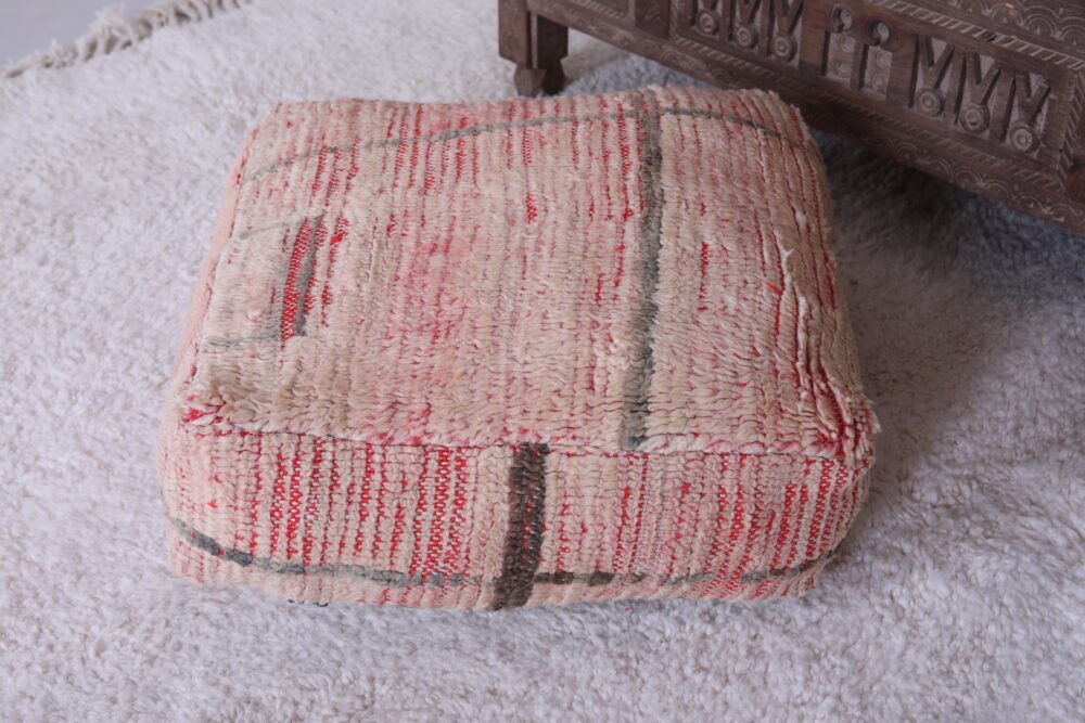 Cream and Blush Moroccan Pouf | Subtle Striped Wool Ottoman - Image 5